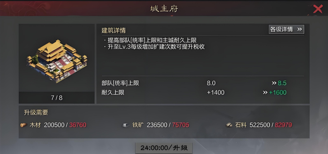 率土之滨主要升级什么设施